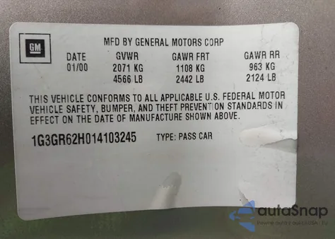 2001 Oldsmobile Aurora 3.5 z USA, uszkodzony, nr VIN 1G3GR62H014103245